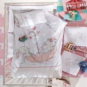 Παπλωματοθήκη Βρεφική Cutie (Σετ 2τμχ) White-Ecru-Pink Kentia Κούνιας 100% Cotton Percale