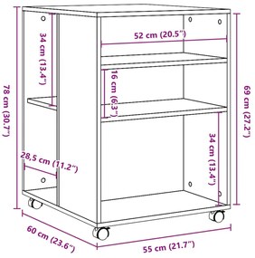 Βοηθητικό Τραπέζι με Ρόδες Γκρι Σκυρ 55x60x78 εκ Επεξ. Ξύλο - Γκρι