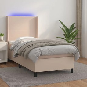 vidaXL Κρεβάτι Boxspring Στρώμα&amp;LED Καπουτσίνο 90x200 εκ. Συνθ. Δέρμα