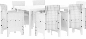 vidaXL Σέτ φαγητού για κήπο 7 pcs Λευκό Rattan Polt