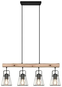 Φωτιστικό Οροφής - Ράγα Jaipur R30614032 4xE27 25W 80x150cm Natural-Black RL Lighting Μέταλλο,Ξύλο