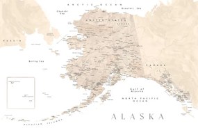 Χάρτης Detailed map of Alaska in neutral watercolor, Blursbyai