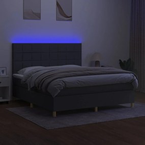 vidaXL Κρεβάτι Boxspring με Στρώμα &amp; LED Σκ.Γκρι 180x200 εκ Υφασμάτινο