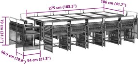 vidaXL Σετ Τραπεζαρίας Κήπου 15 τεμ Καφέ από Συνθ. Ρατάν με Μαξιλάρια