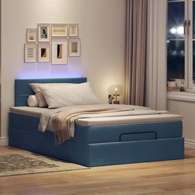 vidaXL Οθωμανικό κρεβάτι με στρώμα &amp; LEDs Μπλε 120x190cm ύφασμα