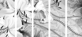 Εικόνα 5 μερών μαύρο και άσπρο κρίνο με πέρλες - 200x100