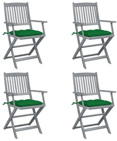 3064529 vidaXL Καρέκλες Εξωτ. Χώρου Πτυσσόμενες 4 τεμ Ξύλο Ακακίας &amp; Μαξιλάρια Πράσινο, 1 Τεμάχιο