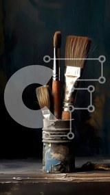 Intra Συλλεκτικό Ξύλινο Παζλ Plywood 4mm - Σετ πινέλων σε κουτί μπογιάς σε ξύλινο τραπέζι Σε Ξύλινο Κουτί - Διαστάσεις: 10x10 cm – 25 κομμάτια