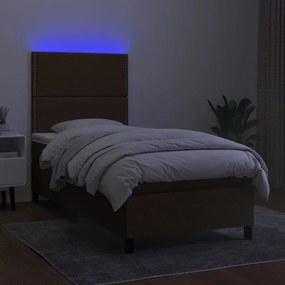 Κρεβάτι Boxspring με Στρώμα &amp; LED Σκ.Καφέ 90x200 εκ. Υφασμάτινο - Καφέ