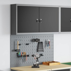vidaXL Set εργαλείων 3 τμχ και πίνακας οργάνωσης τοίχου  Μαύρος Μετάλλου