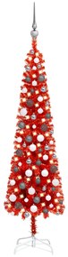 vidaXL Χριστουγεννιάτικο Δέντρο Slim με LED & Μπάλες Κόκκινο 150 εκ.