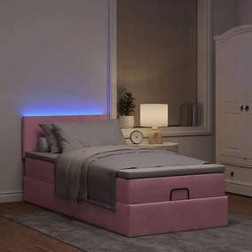 vidaXL Οθωμανικό κρεβάτι με στρώμα &amp; LEDs Ροζ 90x190cm Velvet