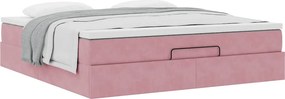 vidaXL Οθωμανικό κρεβάτι με στρώμα ροζ 160x200cm Βελούδο