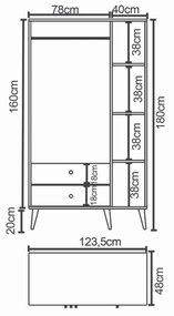 Ντουλάπα Τρίφυλλη AMARI Δρυς Μοριοσανίδα 123.5x48x180cm - Ξύλο - 14870040