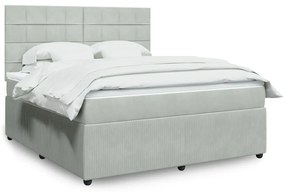 vidaXL Κρεβάτι Boxspring με Στρώμα Ανοιχτό Γκρι 180x200 εκ. Βελούδινο