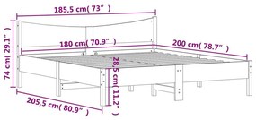 Σκελετός Κρεβ. Χωρίς Στρώμα Λευκό 180x200 εκ Μασίφ Πεύκο - Λευκό