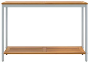 vidaXL Εξωτερικό Τραπέζι Φυσικό & Γκρι 35x110x75 εκ. Μασίφ Ξύλο και Ατσάλι