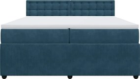 vidaXL Κρεβάτι Boxspring με Στρώμα Μπλε 200x200 εκ. Βελούδινο