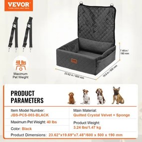 VEVOR Dog Booster Car Seat Pet Car Seat for Small Medium Dog up to 40 lbs Black