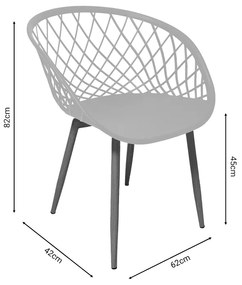 Καρέκλα Ezra pakoworld λευκό pp-πόδι μαύρο μέταλλο 62x42x82εκ