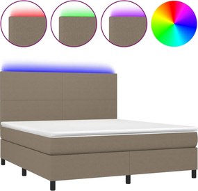 vidaXL Κρεβάτι Boxspring με Στρώμα &amp; LED Taupe 180x200 εκ. Υφασμάτινο