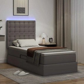vidaXL Κρεβάτι με αποθηκευτικό χώρο και LED Γκρι 90 x 200 cm