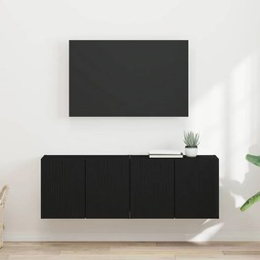 vidaXL Ντουλάπι Τηλεόρασης Τοίχου 2 τμχ. Μαύρο Επεξεργασμένο Ξύλο