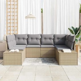 vidaXL Σετ Καναπέ Κήπου 6 pcs Μπέζ και Ανοιχτό Γκρι Πολυ ράταν