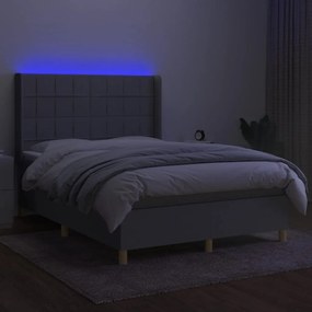 vidaXL Κρεβάτι Boxspring με Στρώμα &amp; LED Αν.Γκρι 140x190εκ. Υφασμάτινο