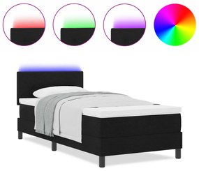 vidaXL Κρεβάτι Box Spring με Στρώμα & LED Μαύρο 90x190 εκ. Υφάσματος