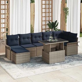 vidaXL Σετ Καναπέ Κήπου με μαξιλάρι 8 pcs Γκρι Πολυ Ρατάν