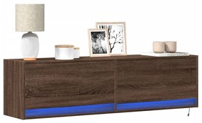 Έπιπλο Τοίχου Τηλεόρασης με LED Καφέ Δρυς 140x31x38 εκ.