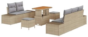 vidaXL Σετ Καναπέ Κήπου με μαξιλάρι 8 pcs Μπεζ Πολυ ράταν