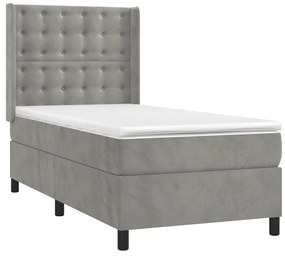 vidaXL Κρεβάτι Boxspring με Στρώμα Ανοιχτό Γκρι 90x190 εκ. Βελούδινο