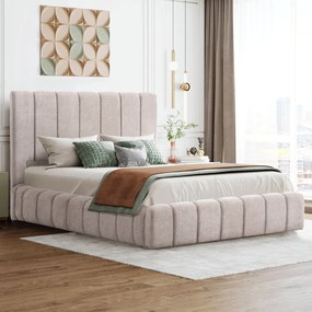 ΚΡΕΒΑΤΙ ΔΙΠΛΟ ΜΕ ΣΤΡΩΜΑ &amp; ΑΠΟΘ.ΧΩΡΟ REMO HM21167 ΜΠΕΖ ΜΠΟΥΚΛΕ--ΓΙΑ 160x200εκ