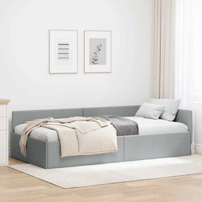 vidaXL Κρεβάτι Γωνίας Ανοιχτό γκρι 90 x 200 cm Ύφασμα και Έργο ξύλου