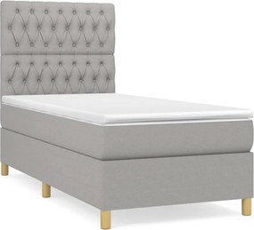 vidaXL Κρεβάτι Boxspring με Στρώμα Ανοιχτό Γκρι 100x200 εκ. Υφασμάτινο