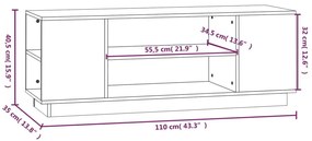 Έπιπλο Τηλεόρασης Γκρι 110x35x40,5 εκ. από Μασίφ Ξύλο Πεύκου - Γκρι