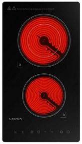 Εντοιχιζόμενη κεραμική εστία Crown VCP 32D, 3000W, Χρονοδιακόπτης, Αριθμός Εστιών 2, Χειριστήριο αφής, Μαύρο χρώμα