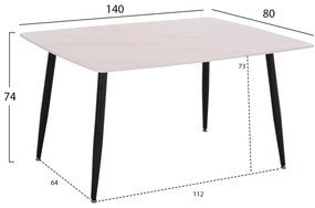 Τραπέζι RAVEN Κεραμικό TOP με Όψη Λευκό Μάρμαρο 140x80x74Υεκ. 140x80x74 εκ.