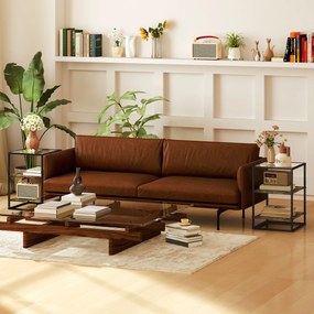 HOMCOM Σετ 2 τραπεζάκια σαλονιού με γυάλινη επιφάνεια, σχεδιασμός 3 επιπέδων, μεταλλικός σκελετός, για σαλόνι, υπνοδωμάτιο, καφέ