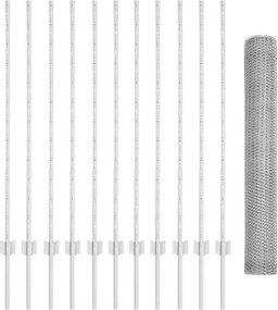 vidaXL Εξωτερική εξάγωνη περίφραξη με στήλη 25 x 1,2 μ Ασημί Δίχτυ