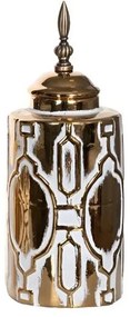 Βάζο Διακοσμητικό Με Καπάκι 752-20076 13x13x33cm White-Gold Estheti Home Κεραμικό