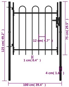 vidaXL Καγκελόπορτα Μονή με Κυκλική Κορυφή 100 x 75 εκ.