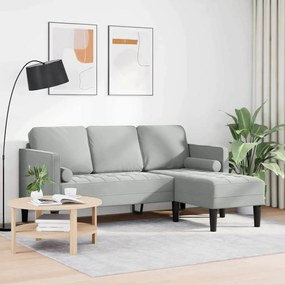 vidaXL Καναπές 3 Θέσεων με Chaise L-σχήματος Ανοιχτό Γκρι 160 εκ Βελούδο