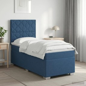 vidaXL Κρεβάτι box spring με στρώμα Μπλε 90 x 200 cm Ύφασμα