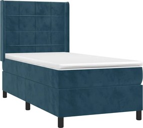 vidaXL Κρεβάτι Boxspring με Στρώμα Σκούρο Μπλε 100x200 εκ. Βελούδινο