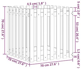 Ζαρντινιέρα με Σχ. Φράχτη 70x70x70 εκ. Μασίφ Ξύλο Ψευδοτσούγκας - Καφέ