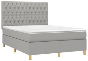 vidaXL Κρεβάτι Boxspring με Στρώμα &amp; LED Αν.Γκρι 140x190εκ. Υφασμάτινο
