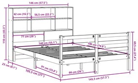 Κρεβάτι Βιβλιοθήκη Χωρίς Στρώμα 140x190 εκ Μασίφ Ξύλο Πεύκου - Λευκό